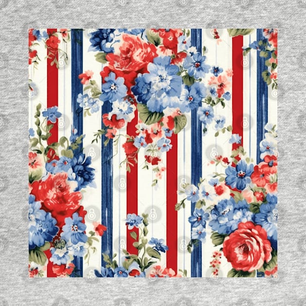 Red White and Blue Patriotic Shabby Floral by VintageFlorals